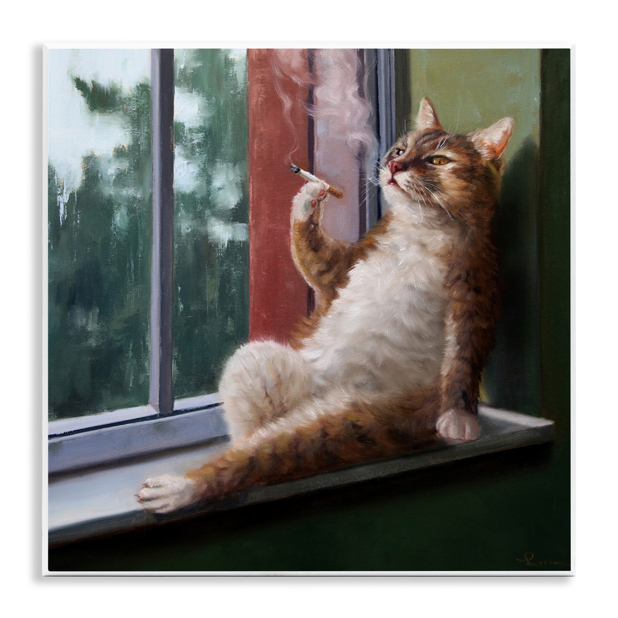 フランス製 トレー cat lady smoking playing piano Trinx House Cat Smoking Lounging in Window Pane by Lucia Heffernan